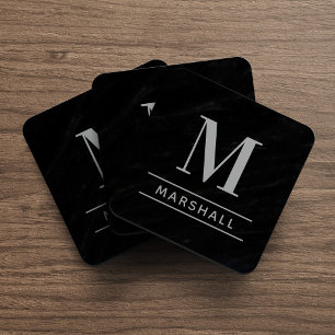 Klassiek Pewter Gray Aangepast Monogram Initiaal Bier Onderzetter