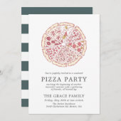 Klassiek Pizza Feest | Gestreepte Uitnodiging (Voorkant / Achterkant)