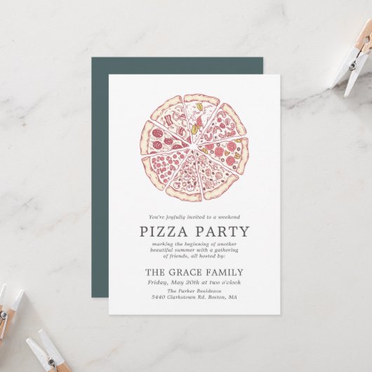 Klassiek Pizzafeest | Uitnodiging (Voorkant / Achterkant in situ)