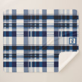 Klassiek plaid, blauw en wit monogram sherpa deken (Voorkant (horizontaal))