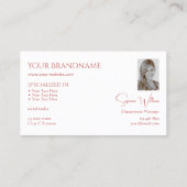 Klassiek Plain White Red met monogram en foto Visitekaartje (Achterkant)