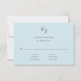 Klassiek poederblauw monogram elegant trouwen RSVP kaartje