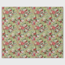 Klassiek Poinsettia & Bes Kerstmispapier Cadeaupapier