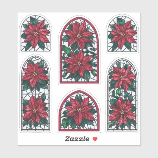 Klassiek Poinsettia Gebrandschilderd Glas Stickers (Vel)