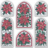 Klassiek Poinsettia Gebrandschilderd Glas Stickers (Voorkant)