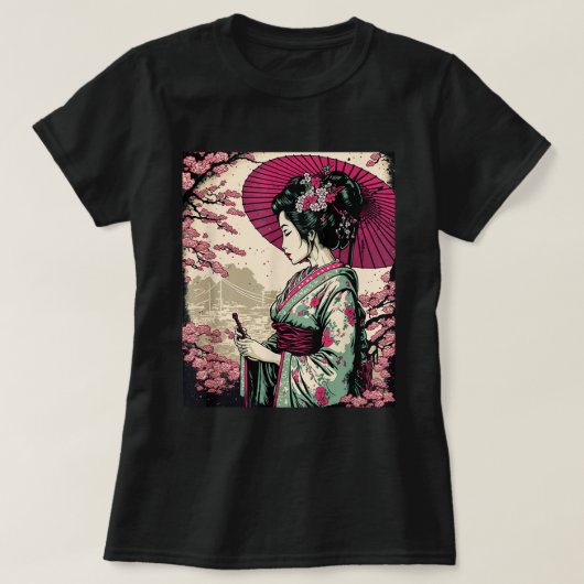 Klassiek portret Geisha Japans T-shirt (Design voorkant)