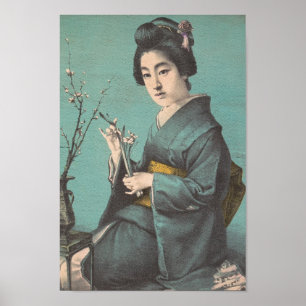Klassiek  portret van de japanse geisha-dame poster