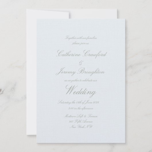 Klassiek powder Blue Linen Wedding Script Kaart (Voorkant)