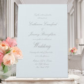 Klassiek powder Blue Linen Wedding Script Kaart
