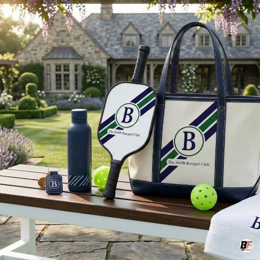 Klassiek Preppy Navy Groen Gestreepte Monogram Pickleball Paddle