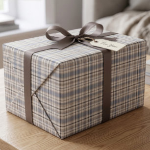 Klassiek Preppy Poederblauw Bruin Schotse Ruit Rut Cadeaupapier