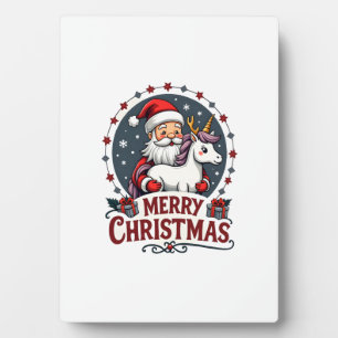 Klassiek prettig kerstfeest eenhoorn kerstman grap fotoplaat