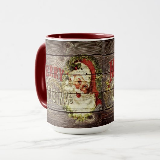 Klassiek 'Prettig Kerstfeest' & Kerstman op roesti Mok (Voorkant links)
