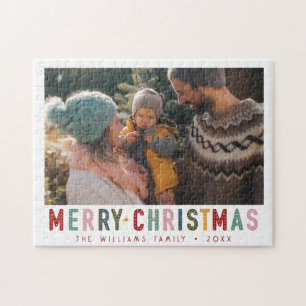 Klassiek 'Prettig Kerstfeest' Retro Kleurrijke Typ Legpuzzel