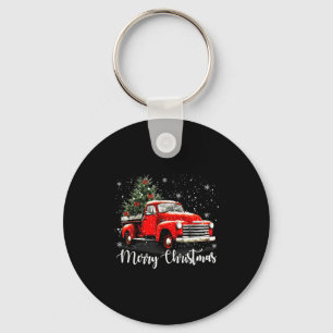 Klassiek Prettig Kerstmis Rode Truck Kerstboom Fam Sleutelhanger
