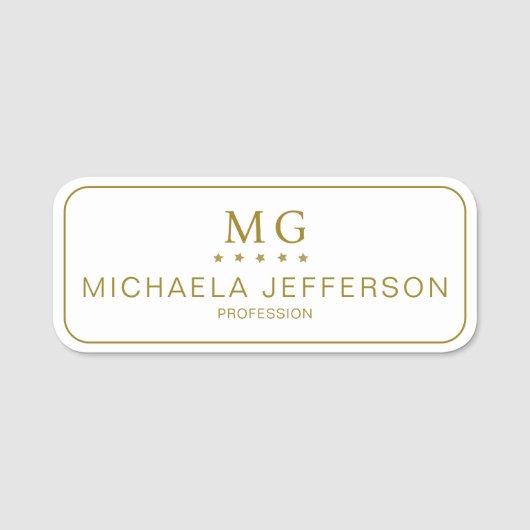 Klassiek puur wit en goud monogram: professioneel naamplaatje (Voorkant)