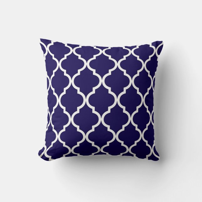 Klassiek Quatrefoil Patroon Cobalt Blue en White Kussen (Voorkant)