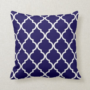 Klassiek Quatrefoil Patroon Cobalt Blue en White Kussen