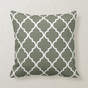 Klassiek Quatrefoil Patroon Olive Green and White Kussen