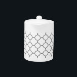 Klassiek Quatrefoil-patroon Theepot<br><div class="desc">Eenvoudig quatrefoliepatroon in zwart-wit.</div>