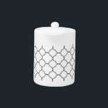 Klassiek Quatrefoil-patroon Theepot<br><div class="desc">Eenvoudig quatrefoliepatroon in zwart-wit.</div>