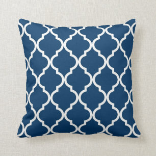 Klassiek Quatrefoil Pattern Navy Blue en White Kussen