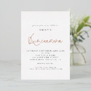 Klassiek Quinceanera-verjaardagsfeest Script Echt Folie Uitnodiging