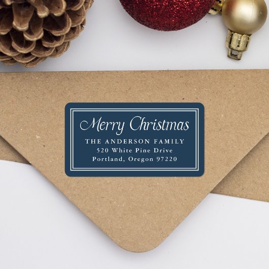 Klassiek rand marine kerst retouradres etiket