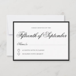 Klassiek Regal Black Elegant Script Minimalist RSVP Kaartje