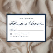 Klassiek Regal Navy Blue Elegant Script minimalist RSVP Kaartje