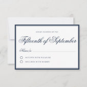 Klassiek Regal Navy Blue Elegant Script minimalist RSVP Kaartje (Voorkant)