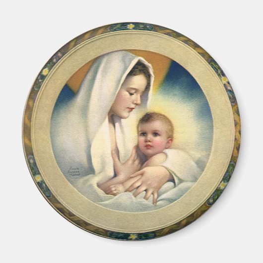 Klassiek Religieus Kerstfeest, Madonna en Kind Magneet (Voorkant)