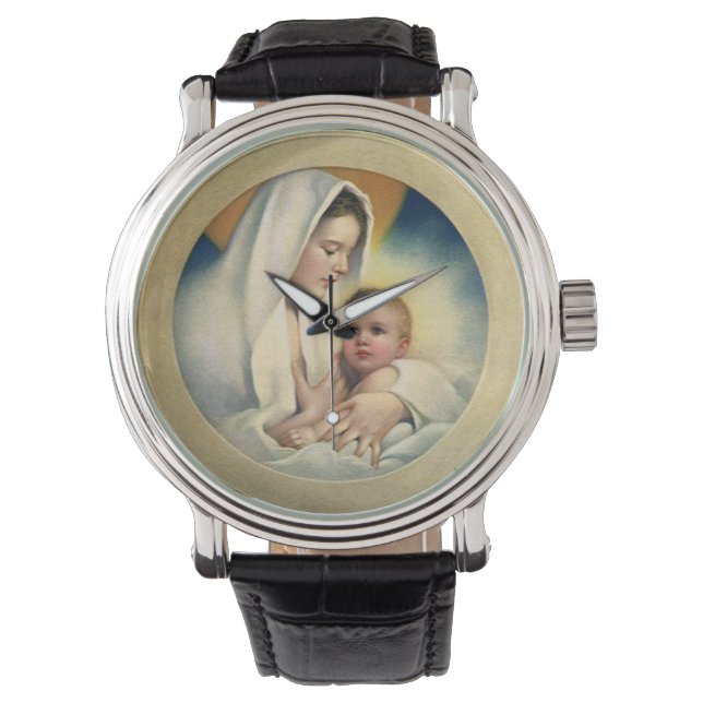 Klassiek Religieus Kerstmis, Madonna en Kind Horloge (Voorkant)