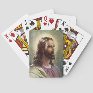 Klassiek religieus, portret van Jezus Christus met Pokerkaarten