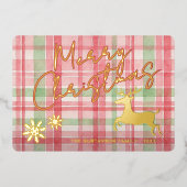 Klassiek rendier op roze rood licht groen geplakt  folie feestdagenkaart (Voorkant)