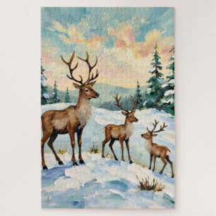 Klassiek rendierfamilie winterweide schilderij legpuzzel
