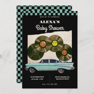 Klassiek retro auto baby shower kaart