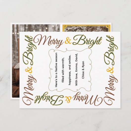 Klassiek Retro Festive Kerstmis Merry & Bright Feestdagenkaart (Voorkant / Achterkant)