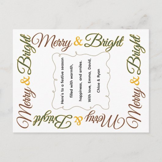 Klassiek Retro Festive Kerstmis Merry & Bright Feestdagenkaart (Voorkant)