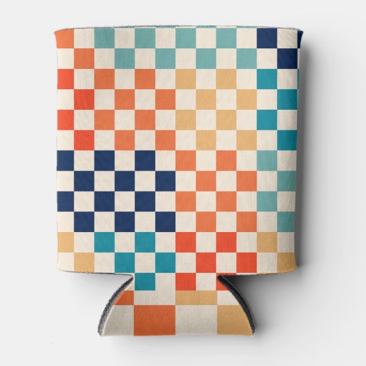 Klassiek retro geruit schaakbordpatroon blikjeskoeler (Voorkant)