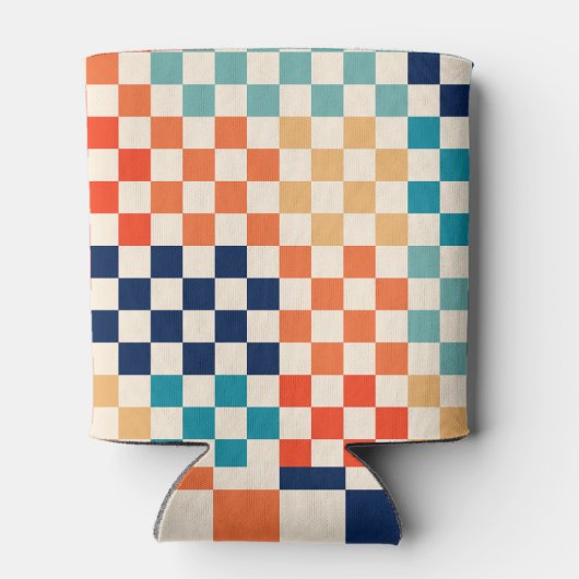 Klassiek retro geruit schaakbordpatroon blikjeskoeler (Achterkant)