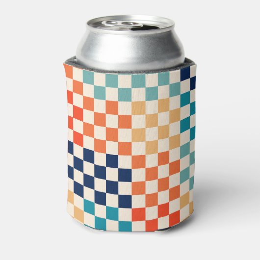 Klassiek retro geruit schaakbordpatroon blikjeskoeler (Blikje Achterkant)