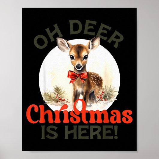 Klassiek Retro Kerst Rendier Oh Hert Kerstmis Poster (Voorkant)