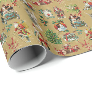 Klassiek Retro Kerstvakantie Patroon Goud Cadeaupapier
