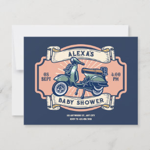 Klassiek retro motorfiets baby shower kaart