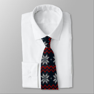 Klassiek retro patroon met ornament Navy Red Xmas Stropdas
