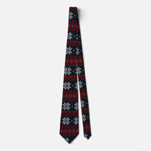 Klassiek retro patroon met ornament Navy Red Xmas Stropdas (Voorkant)