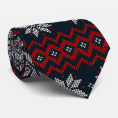Klassiek retro patroon met ornament Navy Red Xmas Stropdas (Opgerold)