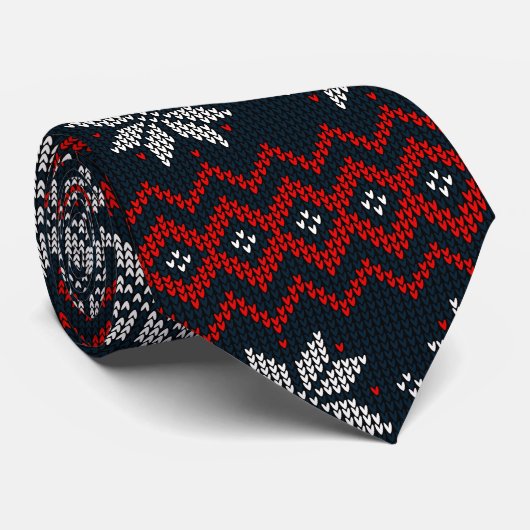 Klassiek retro patroon met ornament Navy Red Xmas Stropdas (Opgerold)