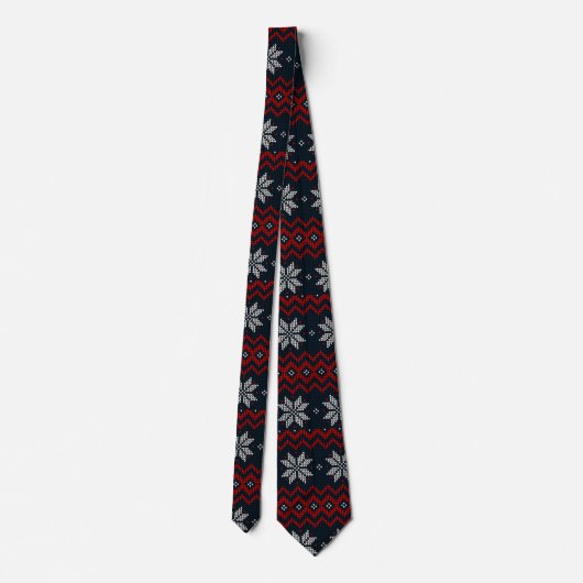 Klassiek retro patroon met ornament Navy Red Xmas Stropdas (Achterkant)